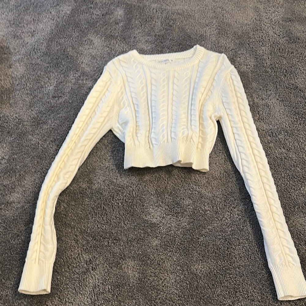 Cream Cable Knit Cropped Sweater